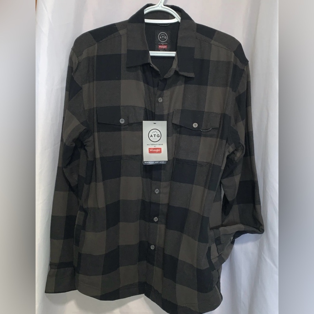 Wrangler Rugged Lined Shirt Jacket Men’s Small Black Green Plaid Button Down NWT